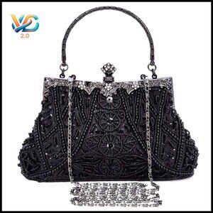 Vintage Beaded Clutch Evening Bag Formal Wedding Prom Cocktail Party Purse